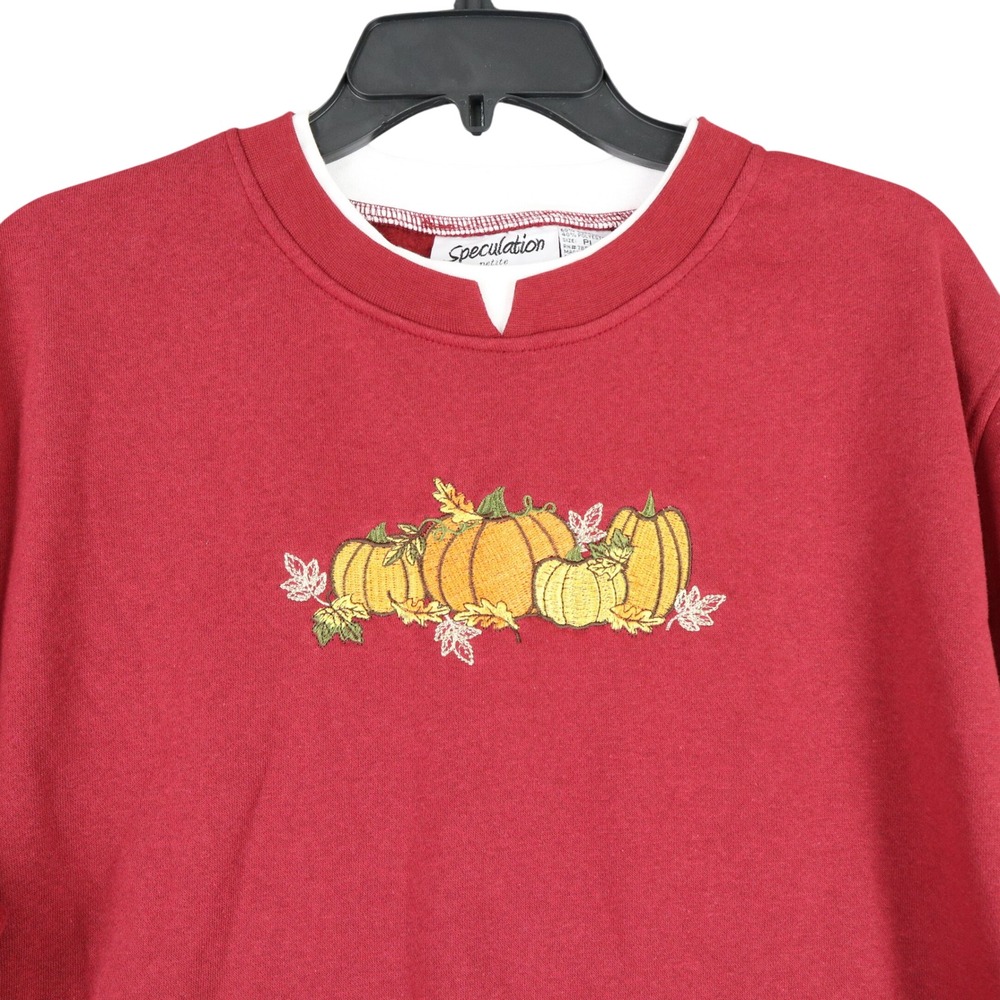 Pumpkin‎ Halloween Speculation Petite Sweatshirt Womens PL Layered Fall Casual